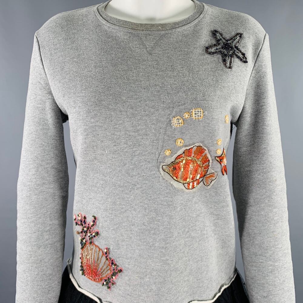 RED VALENTINO Size XS Grey Black Cotton Embroidered Sweatshirt Dress - Picture 2 of 12